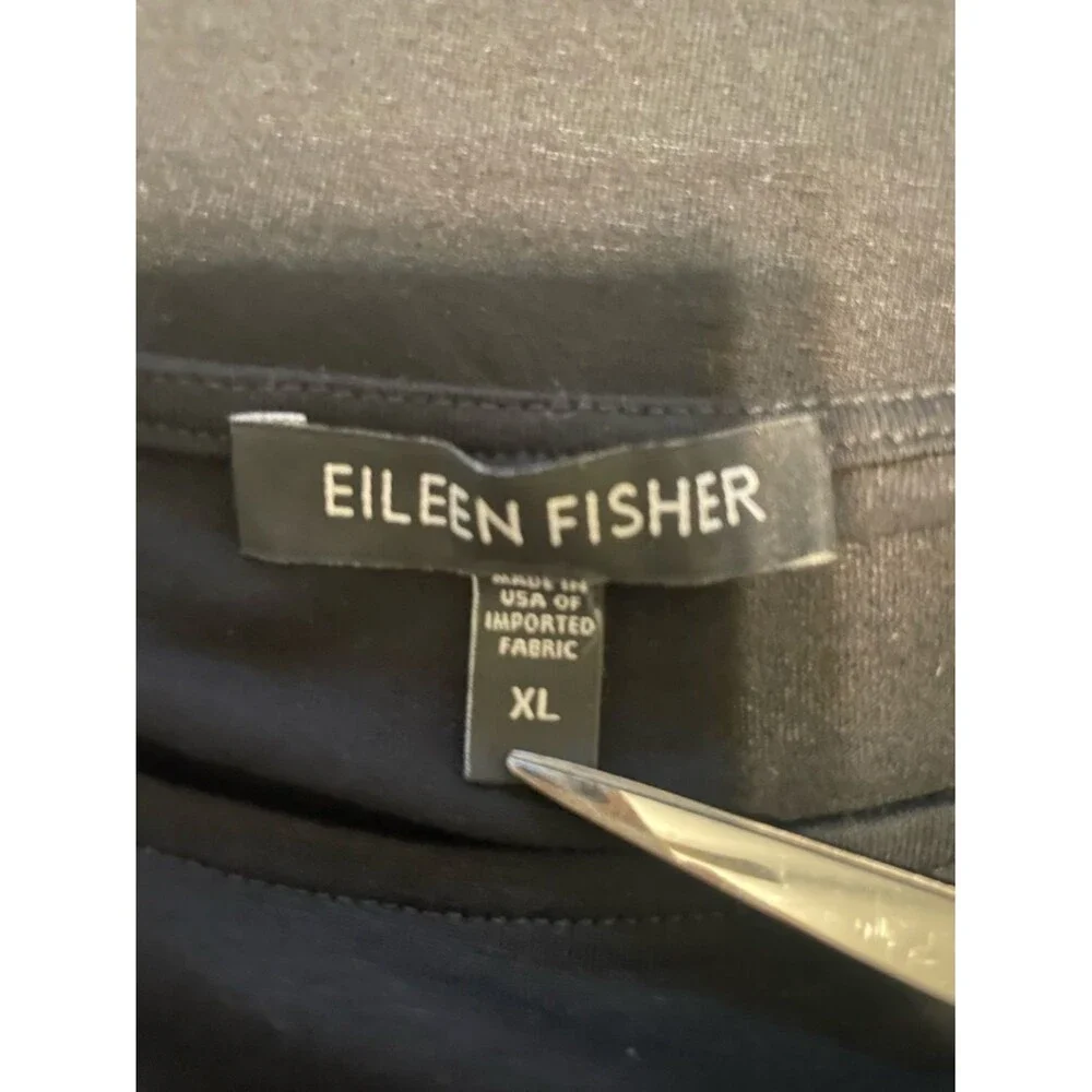 Eileen Fisher Black Asymmetrical Tunic Tank Top XL Minimalist Draped Hem